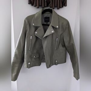 Dynamite Women's Olive Green Leather Biker Jacket - Size US M - NWOT